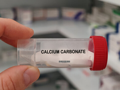 CALCIUM CARBONATE calcium supplement and antacid for calcium deficiency bone health and heartburn tablets in plastic container