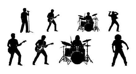 Fototapeta premium Musicians Performing On Stage Black Silhouette musician