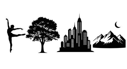 Ballerina Tree Cityscape And Mountains Silhouette dancer © MDHOJAIFA