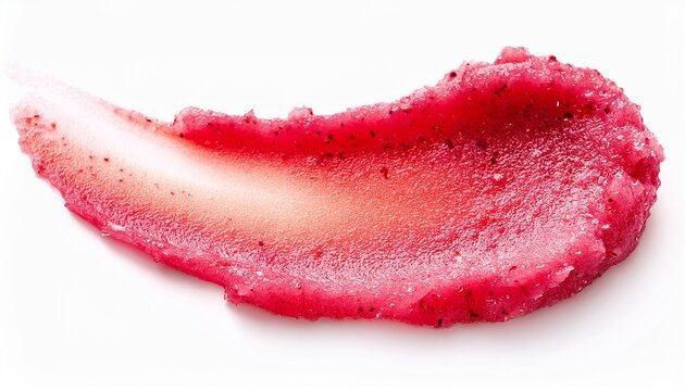 smear texture of pink strawberry scrub isolated on white background fruit exfoliation scrubber for body and face in spa body care scrub for design