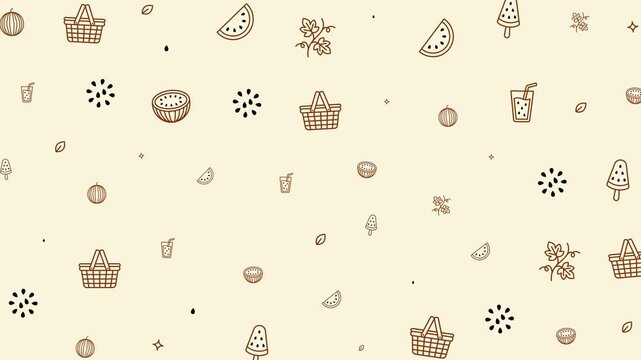 Watermelon Seamless Pattern With Summer Fruit Icons
