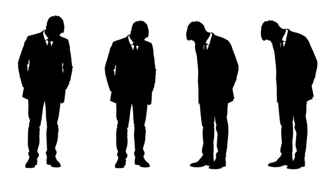 Four Silhouettes Of Men In Suits Bending Over White Background Silhouette