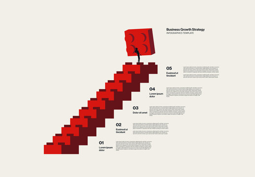 Business Growth Strategy Infographic Template Building Bricks Steps Illustration