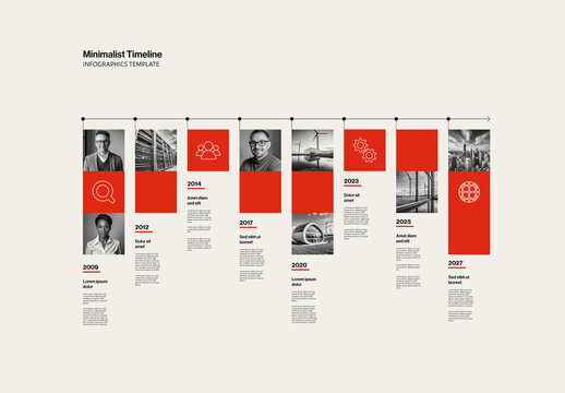 Minimalist Timeline Infographic Template with Hanging Elements and Photos