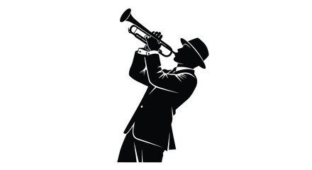 Jazz musician playing trumpet black vector silhouette trumpet player instrument © Moriom