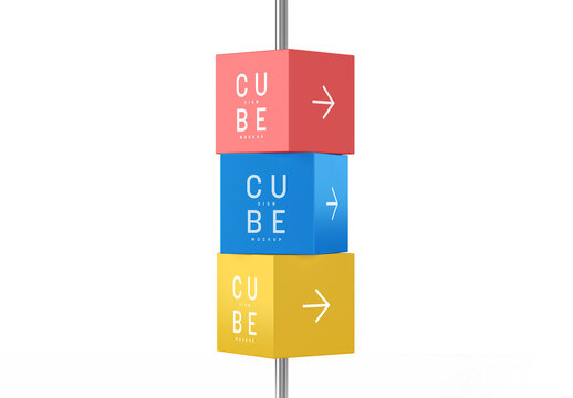 Pole-Mounted Cubes Sign Mockup