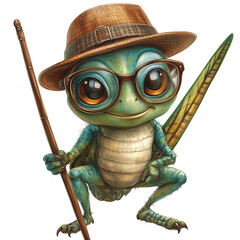 Funny Cricket Wearing Sunglasses, Stylish Hat and Walking Cane Isolated on White Background for T-Shirt Prints, Merchandise and Cartoon Design. High-quality cartoon illustration featuring a charming  © LeoArtes