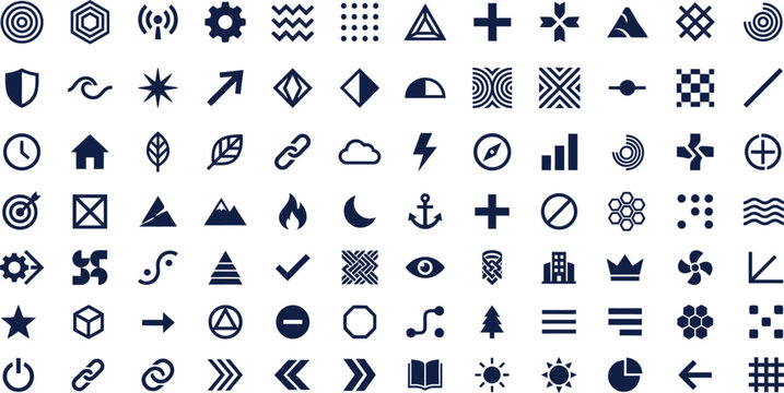 Universal Abstract Geometric Line Icons Pack with Arrow Map Navigation Target and Star Symbol