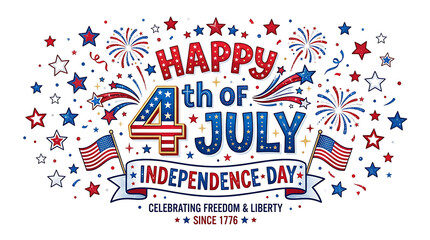 Fototapeta premium patriotic fourth of july celebration with fireworks and american flags