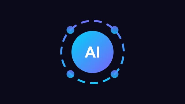 Artificial Intelligence AI Icon Surrounded by Orbiting Tech Rings