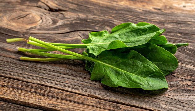 Harvested sorrel on wooden table