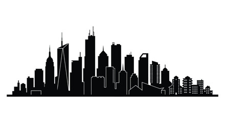 Fototapeta premium Cityscape Silhouette Against White Background Modern Architectural Design