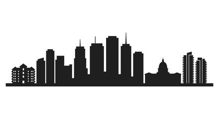 Obraz premium City Skyline Silhouette Against White Background Architectural Representation