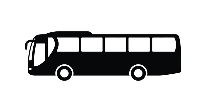 Black silhouette of a passenger bus on a white background