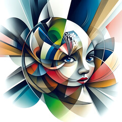 Fractal Human Face and Body with Intricate Geometric Patterns Isolated on White Background for T-Shirt Prints, Merchandise and Abstract Design. High-quality digital illustration featuring a mesmerizin © LeoArtes