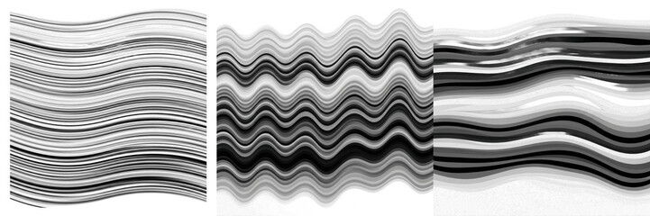 Naklejka premium Set and Collection of black and white abstract wave pattern isolated on white transparent png background.
