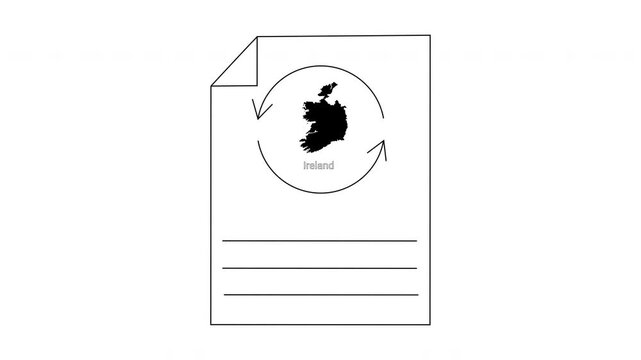 Ireland map with circular arrows on document icon.