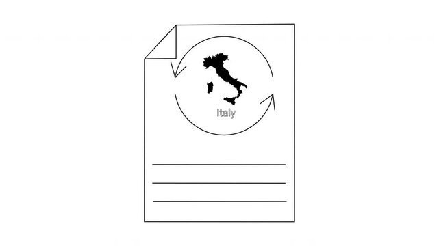 Italy map icon with circular arrows and lines for text.
