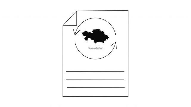 Kazakhstan Map Icon with Circular Arrows and Document Lines.