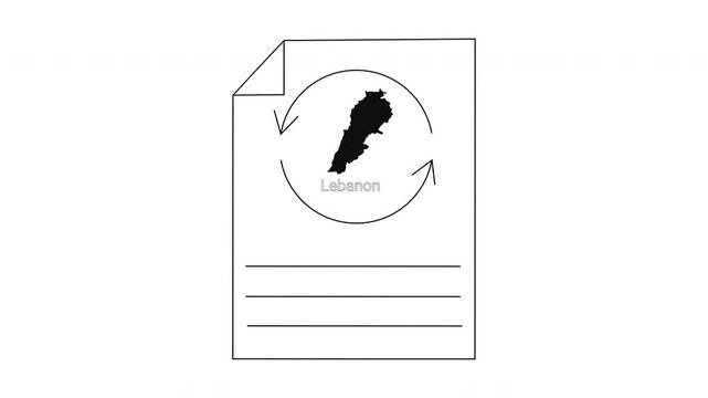 Lebanon map outline with circular arrows and text lines for notes.