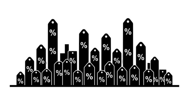Black Friday Sale Discount Percentage Tags Bar Chart Illustration Black friday illustration 2d flat vector