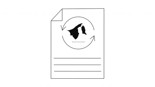 Outline of a document with a circular arrow symbol and map of Brunei.