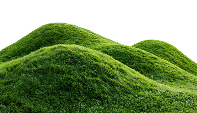 Green mossy hills texture on transparent background