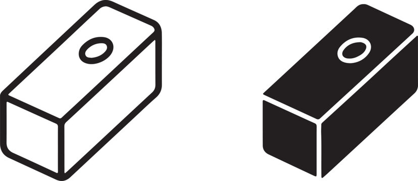 Vector illustration of two rectangular blocks with circular holes on top in black and white