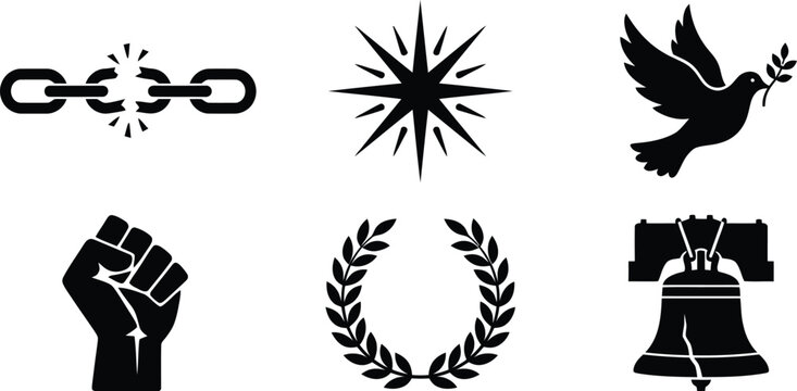 Black icons of freedom and peace symbols