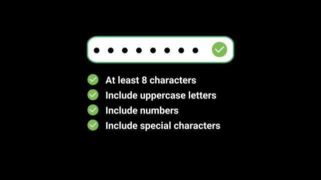 animated real-time checklist helps users create strong passwords with transparent background