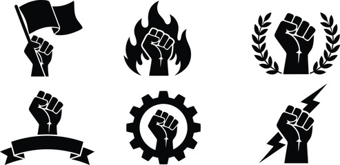 Obraz premium Black raised fist icons with different symbols