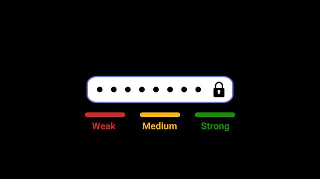 animated clean and simple password input with lock icon and password strength indicator in transparent background