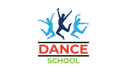 Obraz premium Vibrant vector illustration featuring three energetic dancing silhouettes for a professional modern dance school brand logo