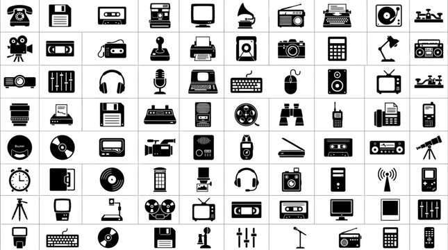 Collection Of Retro Electronic Device Icons On White Background