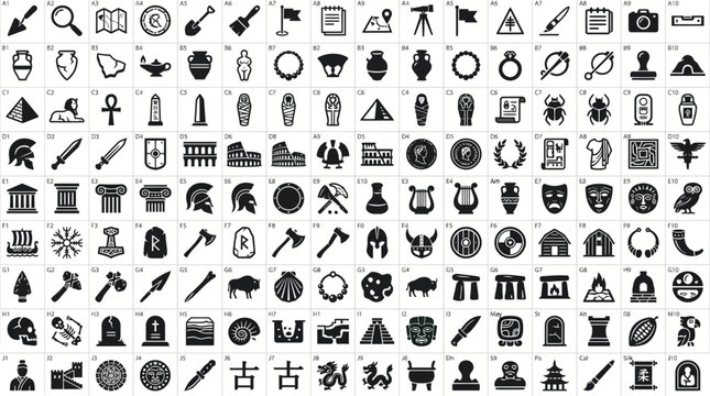 Collection Of Black Silhouette Icons And Pictograms On White Background