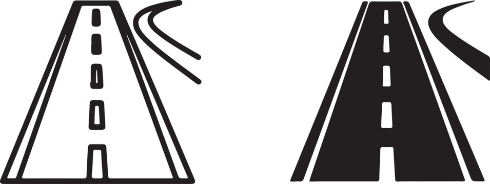 Roadway icons, highway signs, asphalt paths, transportation symbols