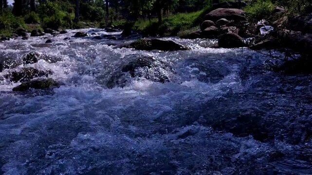 Water flowing on rocks in forest in kashmir valley