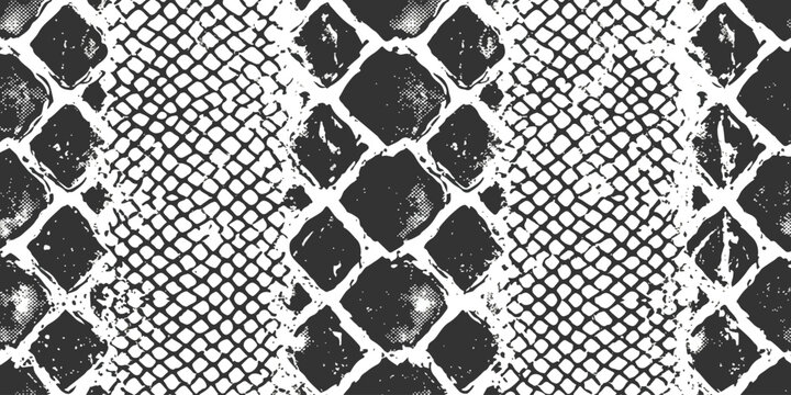 Black and white snake skin pattern texture with repeating geometric reptile scale shapes