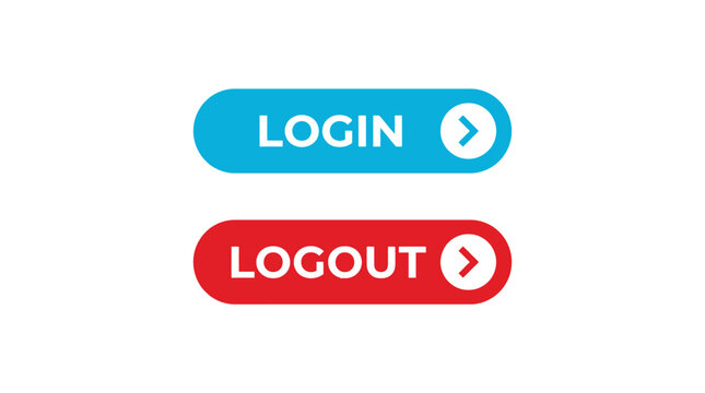 Bright blue login and vibrant red logout buttons with white text on a clean background