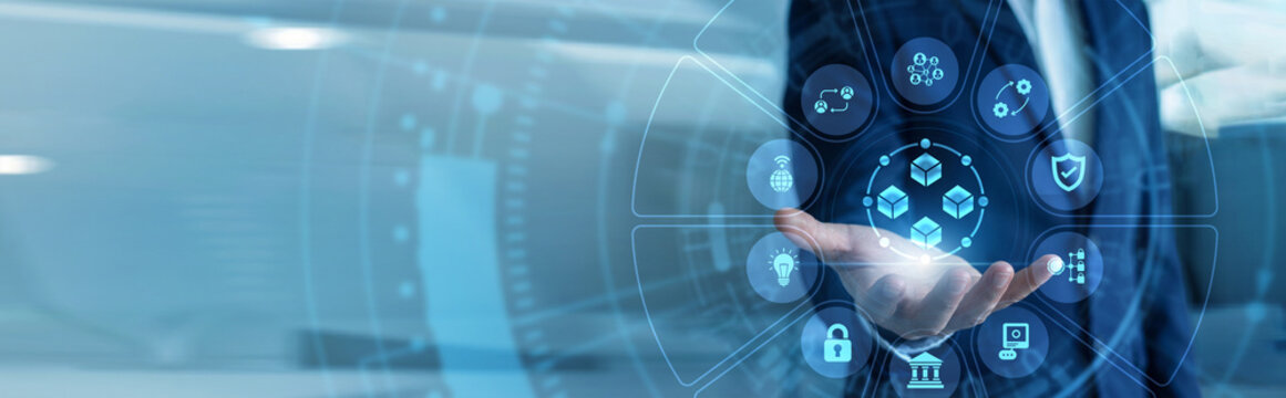 Crypto analyst verifying ledgers hand holding mobile device monitoring Blockchain networks securing decentralized transactions. Building transparent systems and empowering digital trust.