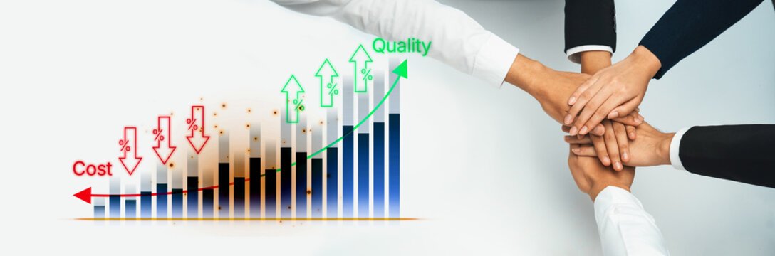 Hands Together Supporting Growth in Quality and Cost Management with Business Chart Demonstrating Positive Trends and Team Collaboration. Bitwise.