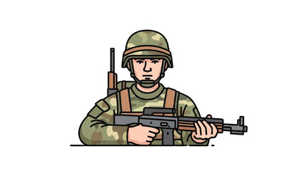 Fototapeta premium Soldier wearing helmet holds rifle and aims in camouflage gear