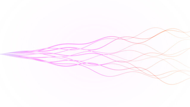 White laser beam firing through soft pink circular ripple pattern with orange wave trail