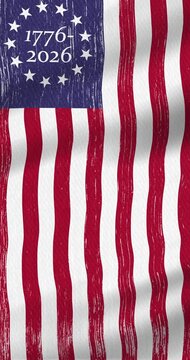 Weathered Betsy Ross 1776 USA flag stars and stripes vertical background with seamless loop