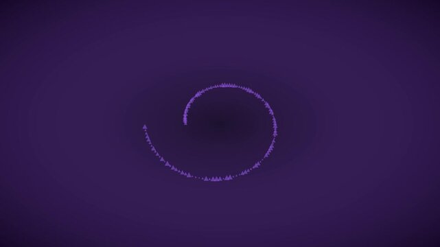 Purple spiral audio waveform animation, pulsing sound frequency loop, digital music equalizer 4k background