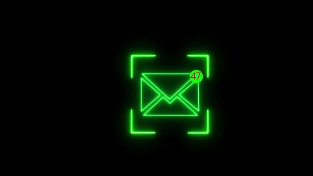 47   Glowing   Neon Email Envelope Icon on Black Background 3D Communication Button Symbol for Web Technology Business Contact and Internet Message Design