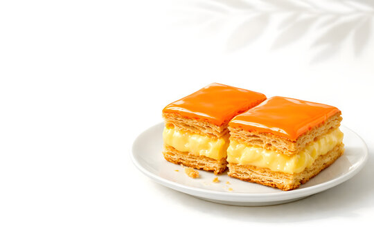 two small dutch orange tompouce on a plate ad template