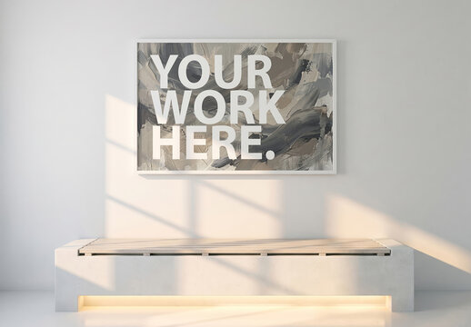 Horizontal Poster Mockup in frame above concrete bench