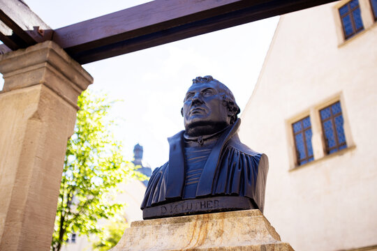eisleben, sachsen anhalt, germany - 03 06 2026: a statue of martin luther in eisleben germany