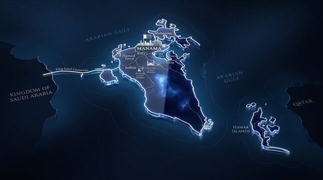 Luxurious Sapphire Map of the Kingdom of Bahrain
